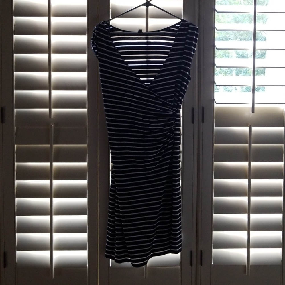 Crossover navy white stripe dress